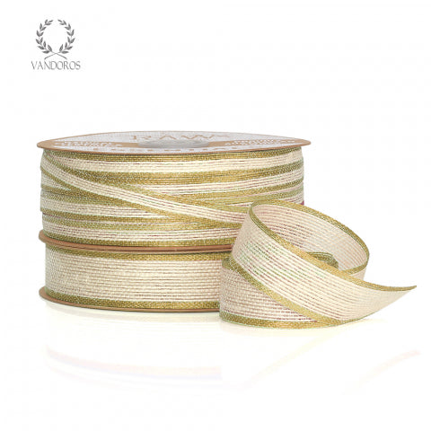 Vandoros Ribbon: 10mm Metallic Edge Jute - Cream/Gold (per metre)