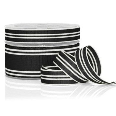 Vandoros Ribbon: 17m Retro Grosgrain, Black/White (per metre)