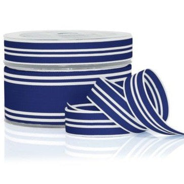 Vandoros Ribbon: 17m Retro Grosgrain, Navy/White (per metre)