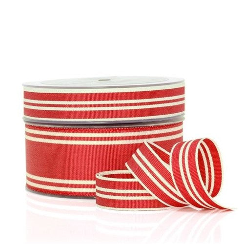 Vandoros Ribbon: 17m Retro Grosgrain, Red/White (per metre)