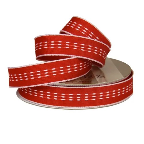 Vandoros Ribbon: 22mm Dasher - Red/White (per metre)