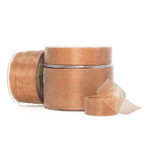 Vandoros Ribbon: 25mm Aria Metallic Mesh, Copper (per metre)