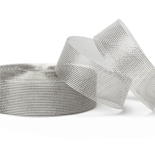 Vandoros Ribbon: 25mm Aria Metallic Mesh, Silver (per metre)