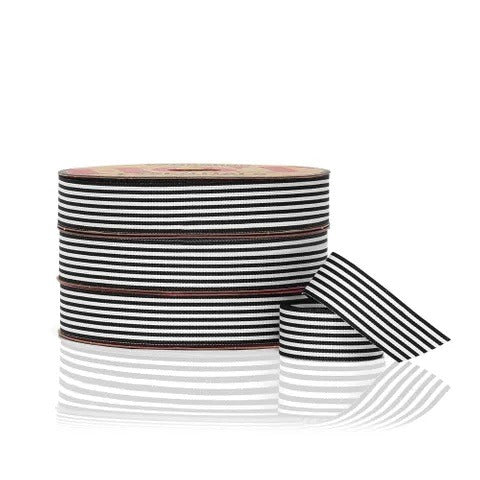 Vandoros Ribbon: 25mm Candy Stripe Grosgrain Black (per metre)