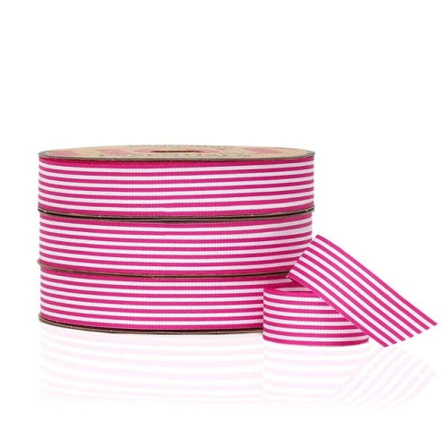 Vandoros Ribbon: 25mm Candy Stripe Grosgrain Fuchsia (per metre)