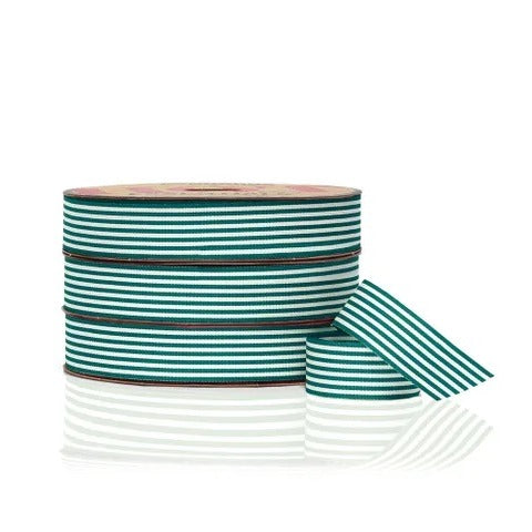 Vandoros Ribbon: 25mm Candy Stripe Grosgrain Hunter Green (per metre)