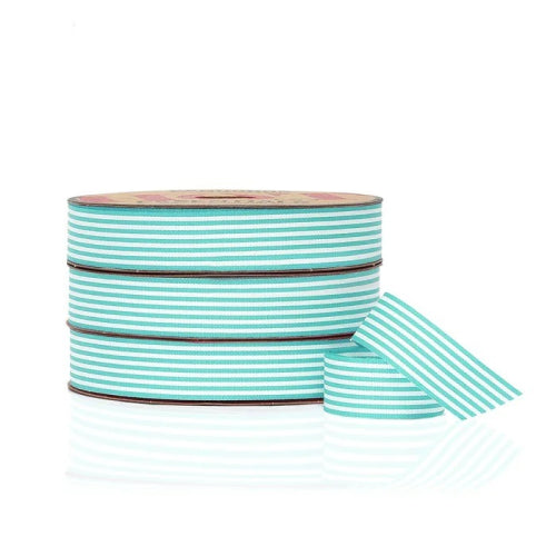 Vandoros Ribbon: 25mm Candy Stripe Grosgrain Island Blue / White (per metre)