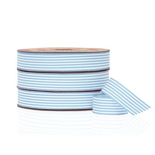 Vandoros Ribbon: 25mm Candy Stripe Grosgrain Light Blue (per metre)