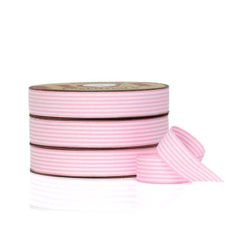 Vandoros Ribbon: 25mm Candy Stripe Grosgrain Light Pink (per metre)