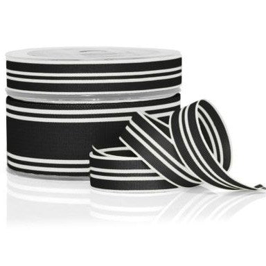 Vandoros Ribbon: 38m Retro Grosgrain, Black/White (per metre)