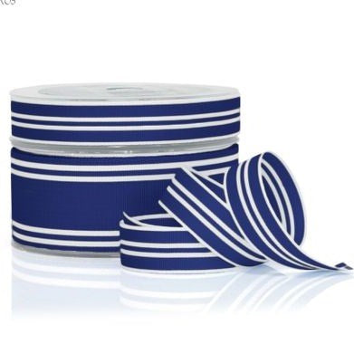 Vandoros Ribbon: 38m Retro Grosgrain, Navy/White (per metre)