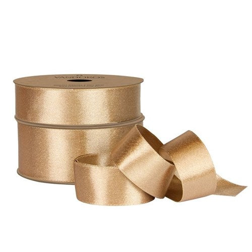 Vandoros Ribbon: 38mm Satin Pearl - Antique Gold (per metre)