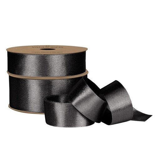 Vandoros Ribbon: 38mm Satin Pearl - Black/Gold (per metre)