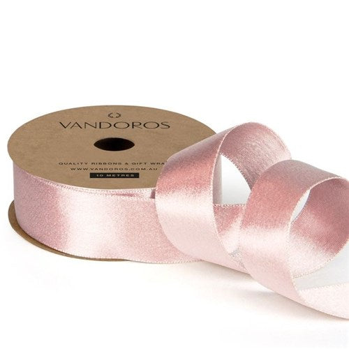 Vandoros Ribbon: 38mm Satin Pearl - Powder Pink (per metre)