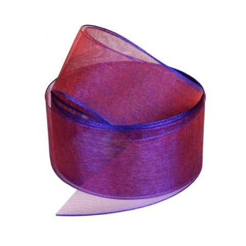 Vandoros Ribbon: 38mm Shot Spark Organza, Blue/Pink (per metre)