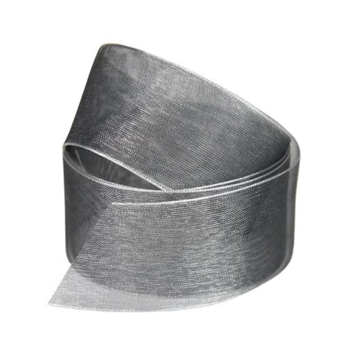 Vandoros Ribbon: 38mm Shot Spark Organza, Gunmetal Silver (per metre)