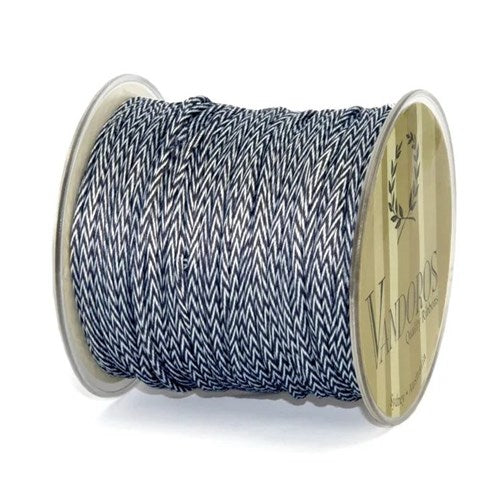 Vandoros Ribbon: 4mm Plaited Navy/White (per metre)