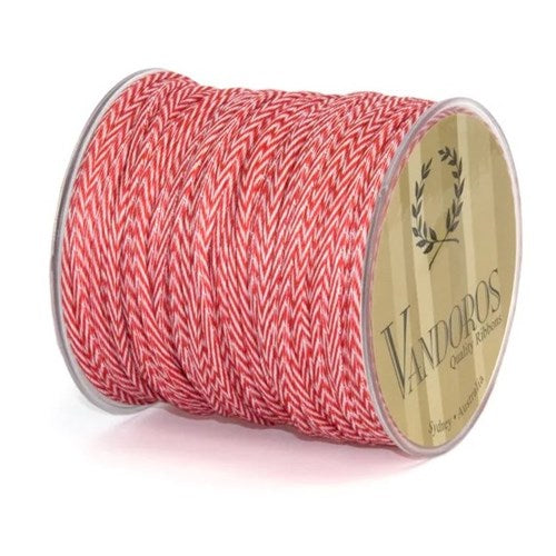 Vandoros Ribbon: 4mm Plaited Red/White (per metre)