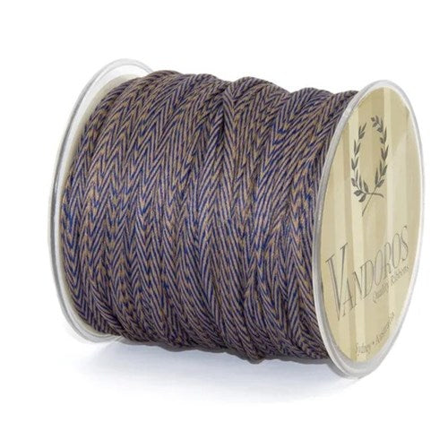 Vandoros Ribbon: 4mm Plaited Taupe/Blue (per metre)