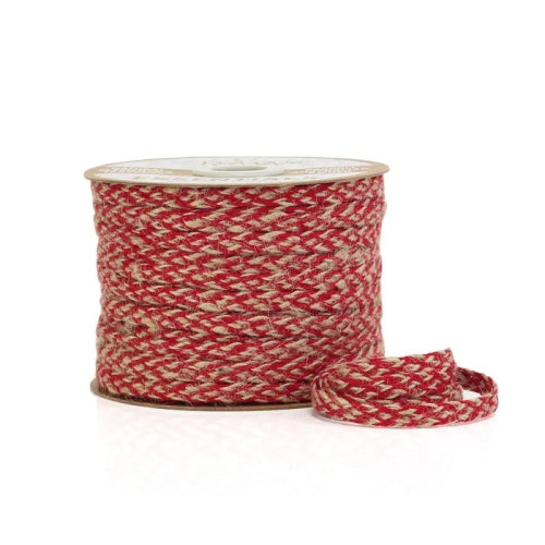 Vandoros Ribbon: 7mm Braided Jute Natural/Red (per metre)