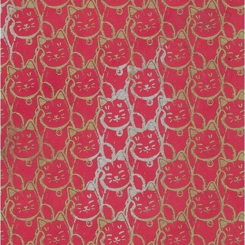 Washi Craft Himalayan Wrapping Paper - Lucky Cat, Gold on Red